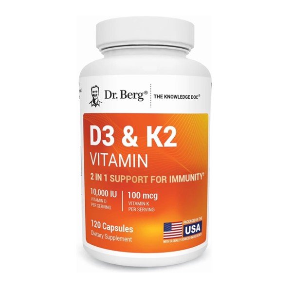 Dr. Berg D3 & K2 Vitamin Supplement 10,000 IU 120 Capsules