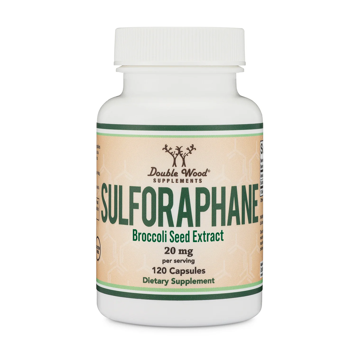 Double Wood SUPPLEMENTS SULFORAPHANE Broccoli Seed Extract 20 mg per serving 120 Capsules
