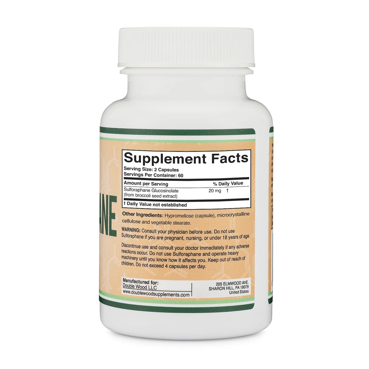 Double Wood SUPPLEMENTS SULFORAPHANE Broccoli Seed Extract 20 mg per serving 120 Capsules